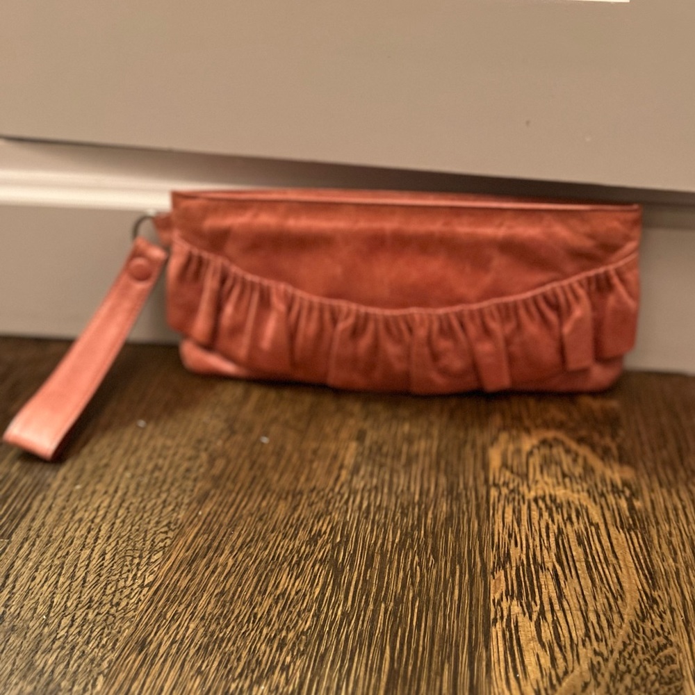 HOBO Ruffled Pink Leather Clutch